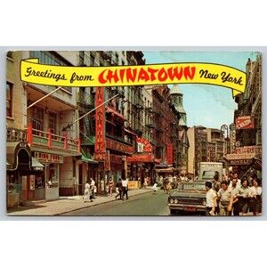 Vtg 1964 Chinatown NYC Postcard Street Scene Port Arthur Bar Wing Fung Dexter